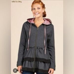 Matilda Jane Wise Wonderful Zip Up Hoodie Jacket Sweatshirt Ruffle Gray Size XS
